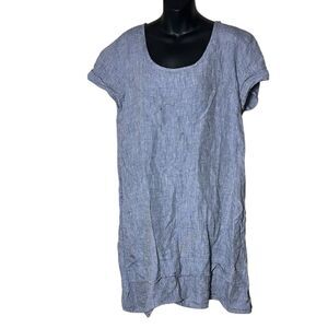 Flax women’s medium 100% linen Lagenlook dress blue mini gingham capsule